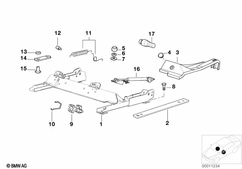 Guía de asiento derecha para BMW Serie 3 E36 (OEM 52108234796). Original BMW.