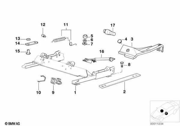 Guía de asiento derecha para BMW Serie 3 E36 (OEM 52108234796). Original BMW.