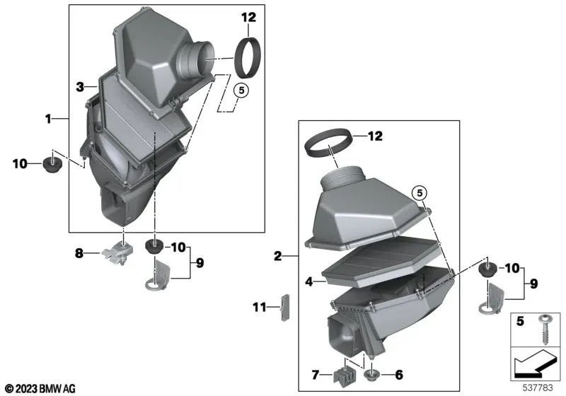 Unterstützung für Ansauggeräuschdämpfer für BMW 5er G60, G61, G68, 7er G70 (OEM 13715A1BC55). Original BMW