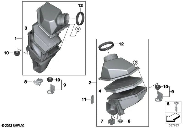 Soporte Amortiguador de Ruido de Aspiración para BMW Serie 5 G60, G61, G68, Serie 7 G70 (OEM 13715A1BC55). Original BMW