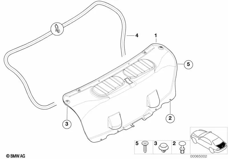 Kofferraumdeckelverkleidung für BMW 3er E46 (OEM 51497896451). Original BMW.