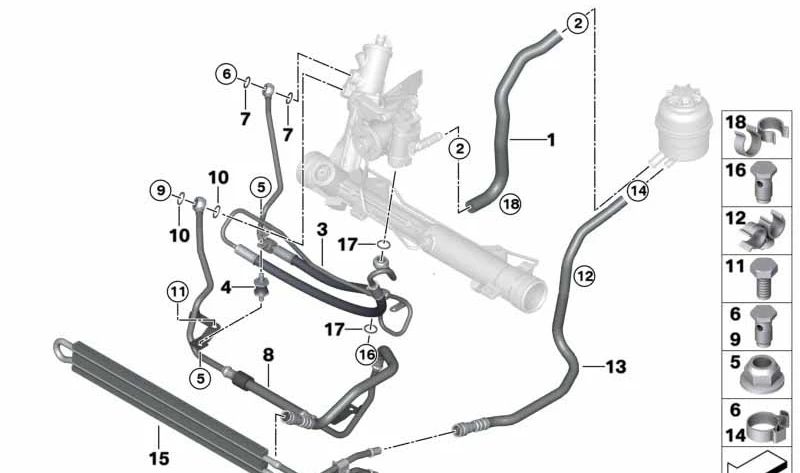 Dehnschlauch para BMW Serie 1: E81, E82, E87, E87N, E88; Serie 3: E90, E90N, E91, E91N, E92, E92N, E93, E93N (OEM 32416784335). Original BMW.