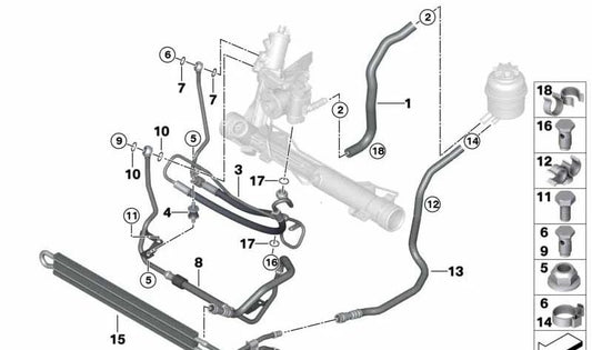 Dehnschlauch for BMW 1 Series: E81, E82, E87, E87N, E88; Series 3: E90, E90N, E91, E91N, E92, E92N, E93, E93N (OEM 32416784335). Genuine BMW.