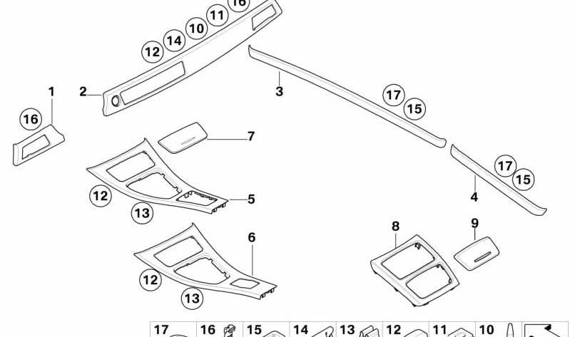 Tapa interior para guantera OEM 51168049055 para BMW Serie 3 (E92, E93). Original BMW.