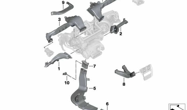 Conducto de calefacción delantero derecho OEM 64227443138 para BMW G42, G87, G20, G21, G28, G80, G81, G22, G23, G26, G82, G83. Original BMW.