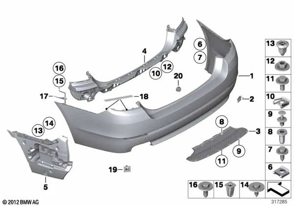 Guía media trasera para BMW Serie 5 F10, F18 (OEM 51127184766). Original BMW