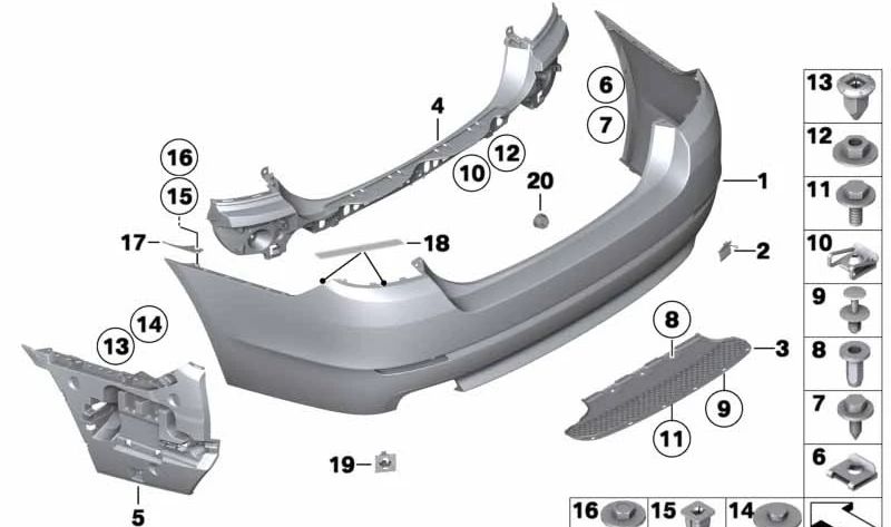 Revestimiento paragolpes imprimado trasero para BMW Serie 5 F10 (OEM 51127238519). Original BMW