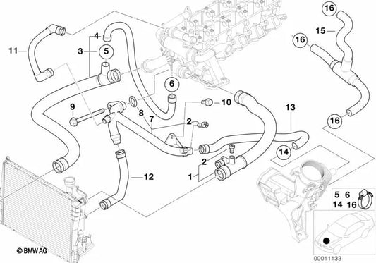 Manguera de agua para BMW Serie 3 E46 (OEM 11532247309). Original BMW.