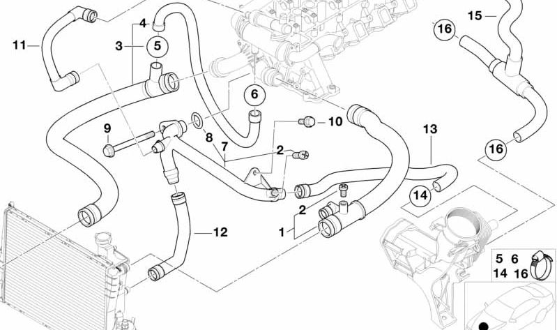 Manguera de agua para BMW E46 (OEM 11537785517). Original BMW