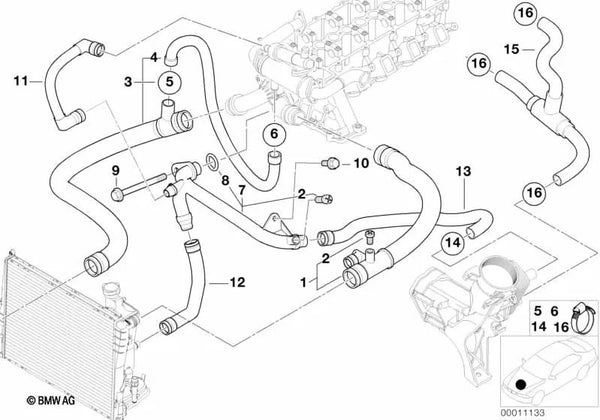 Manguera de agua para BMW Serie 3 E46 (OEM 11532247309). Original BMW.