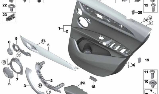 Links hintere Türplatte OEM 51428099443 für BMW F39 (x2). Original BMW.