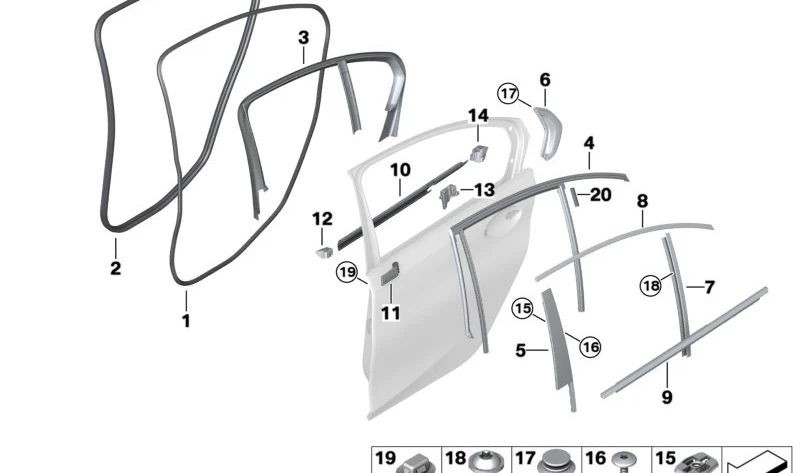 Embellecedor marco de ventana trasero izquierdo para BMW G20, G21. OEM 51357407425. Original BMW.