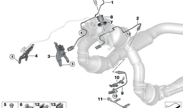 Conducto Sonda Lambda para BMW Serie 5 F90, F90N, Serie 8 F91, F92, F93, X5 F95, X6 F96 (OEM 11789500717). Original BMW