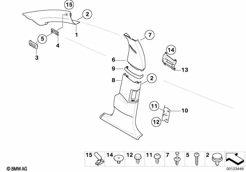 Obere rechte Mittelsäulenabdeckung für BMW E65, E66 (OEM 51437031980). Original BMW.