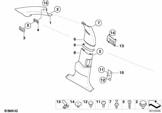 Obere rechte Mittelsäulenabdeckung für BMW E65, E66 (OEM 51437031980). Original BMW.