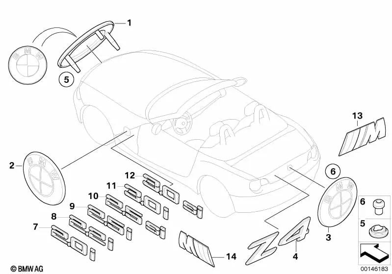 Emblema para BMW Z4 E85, E86 (OEM 51147114122). Original BMW.