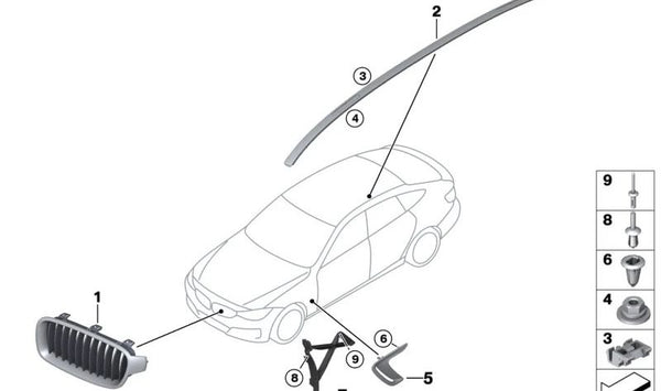 Conducto de aire lateral imprimado delantero izquierdo OEM 51747496003 para BMW F34. Original BMW.