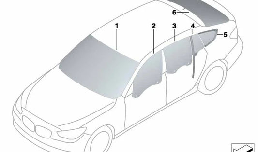 Cristal lateral verde puerta trasera izquierda para BMW Serie 5 F07, F07N (OEM 51357197913). Original BMW