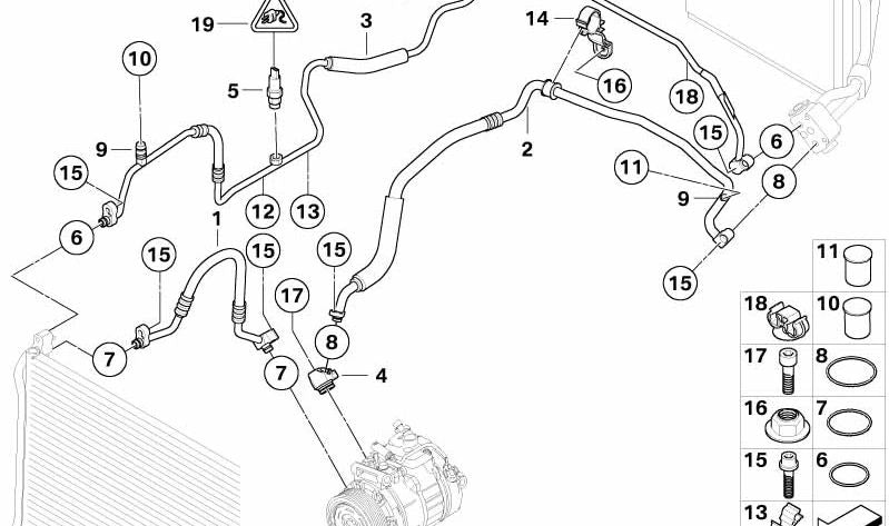 Tuyau d'aspiration de l'évaporateur vers le compresseur OEM 64509122621 pour BMW E90, E92, E93. BMW d'origine.