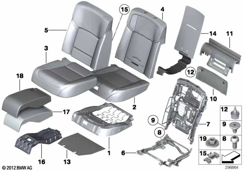 Mittelsitzbezug aus Leder für BMW 7er F01, F02, F04 (OEM 52207291456). Original BMW.