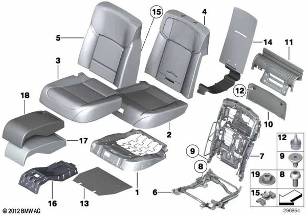 Funda asiento medio de cuero para BMW Serie 7 F01, F02, F04 (OEM 52207291456). Original BMW.