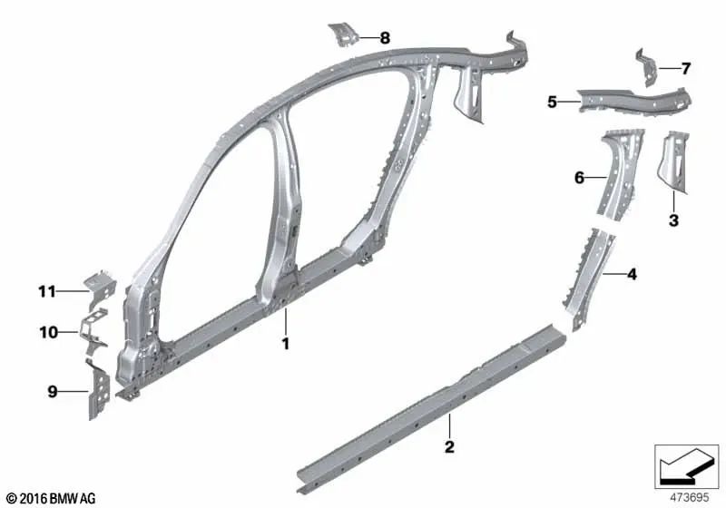 Right C-pillar reinforcement for BMW F90, G30 (OEM 41007437476). Original BMW