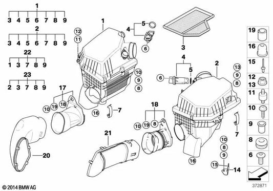 Amortiguador de ruido de admisión derecho para BMW Serie 5 E60, E61N; Serie 6 E63, E64 (OEM 13717853881). Original BMW.