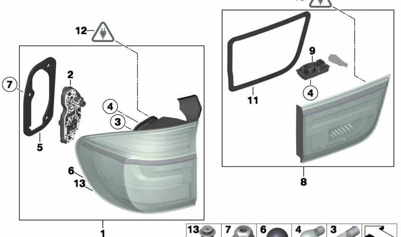 Luz trasera pared lateral izquierda para BMW X5 E70 (OEM 63217227789). Original BMW