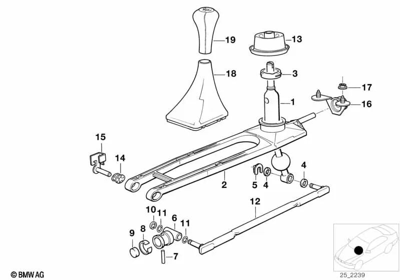 Varilla de cambio recta para BMW E34 (OEM 25111221992). Original BMW