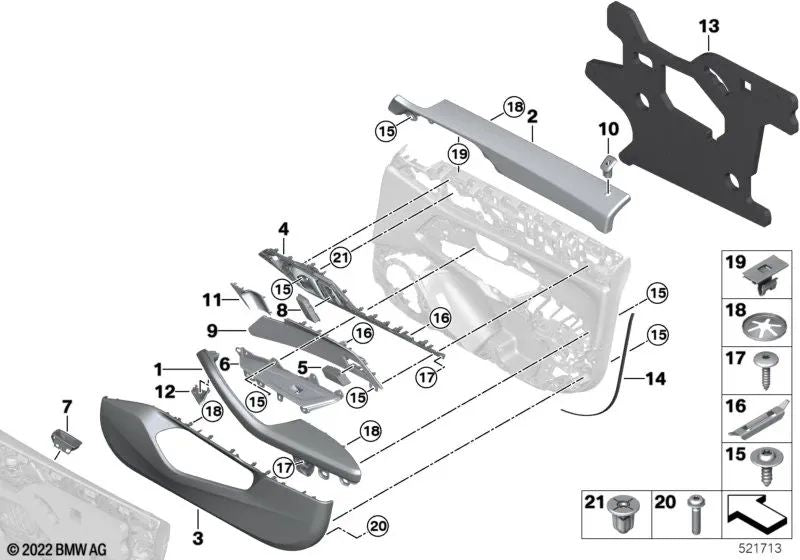 Bolsa de puerta delantera izquierda para BMW G26, G26N (OEM 51415A46BF3). Original BMW.