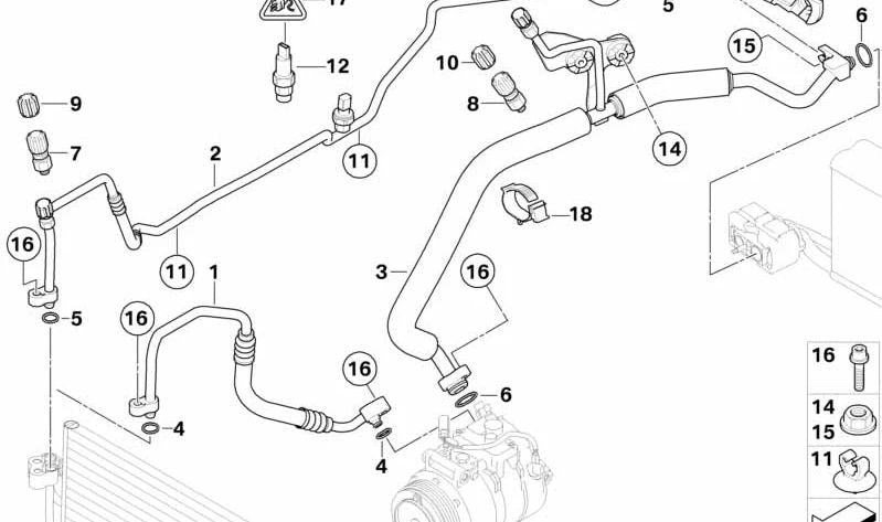 Tubería de aire acondicionado OEM 64509193128 para BMW E60, E61. Original BMW.