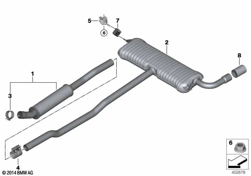 Silenciador trasero para BMW X1 F48, F48N (OEM 18308584866). Original BMW.