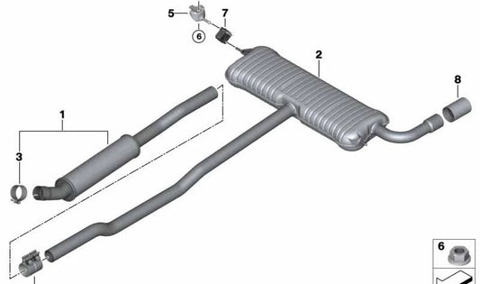 Silenzio posteriore OEM 18308577121 per BMW F45, F46. BMW originale.