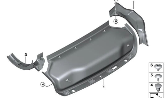 Revestimiento Bisagra Portón Trasero Izquierda para BMW F93, G16 (OEM 51497453775). Original BMW