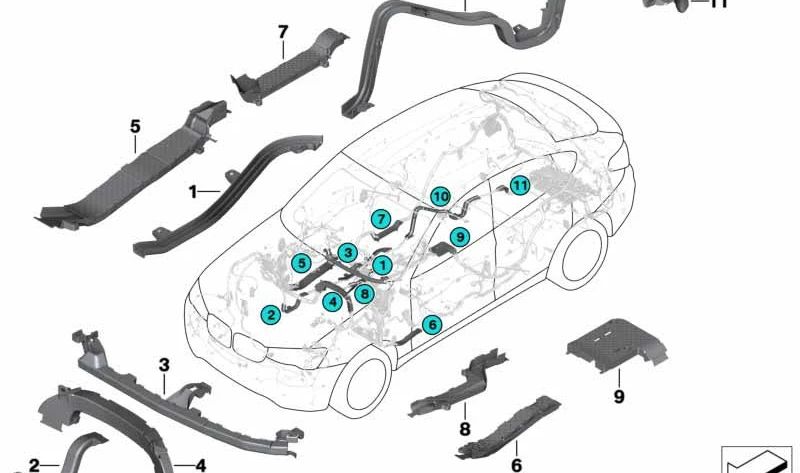 Rear tunnel wiring OEM 61139267415 for BMW F25 (X3), F26 (X4). Original BMW.