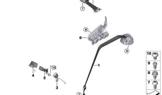 Cinturón de seguridad trasero exterior OEM 72119493868 para BMW U06 (Serie 2 Active Tourer). Original BMW.