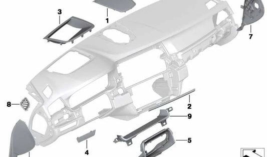 Rejilla para altavoz central OEM 51459209779 para BMW Serie 5 (F10, F11). Original BMW