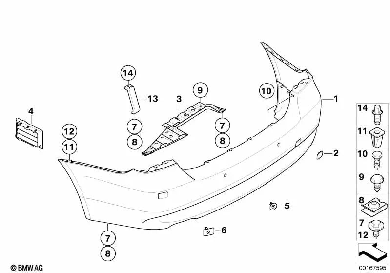 Ajuste parachoques trasero imprimado para BMW Serie 3 E91N (OEM 51127202703). Original BMW