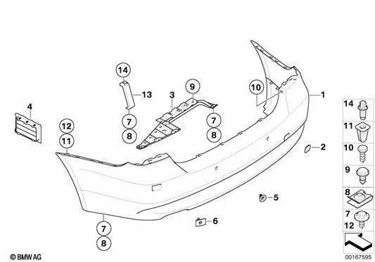 Rear bumper trim primed for BMW 3 Series E91N (OEM 51127202707). Original BMW