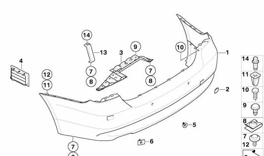 Soporte PDC trasero exterior izquierdo para BMW E91 (OEM 51127127723). Original BMW