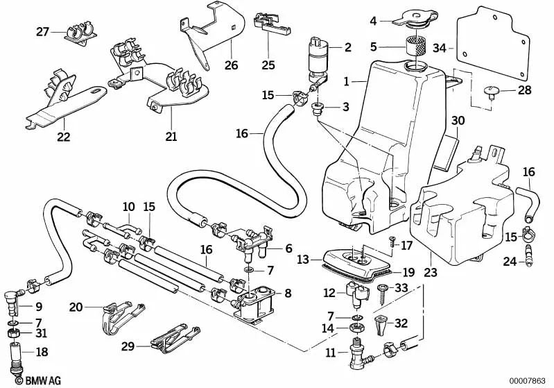 Depósito de líquidos para BMW Serie 7 E32 (OEM 61671390635). Original BMW.