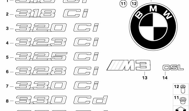 Emblema trasero adhesivo OEM 51148240120 para BMW E46. Original BMW.