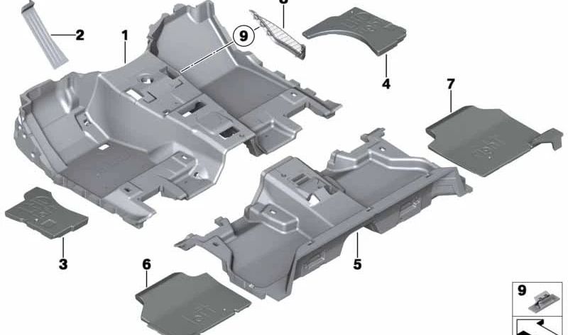 Revestimiento del suelo delantero para BMW F25 (OEM 51477246325). Original BMW.