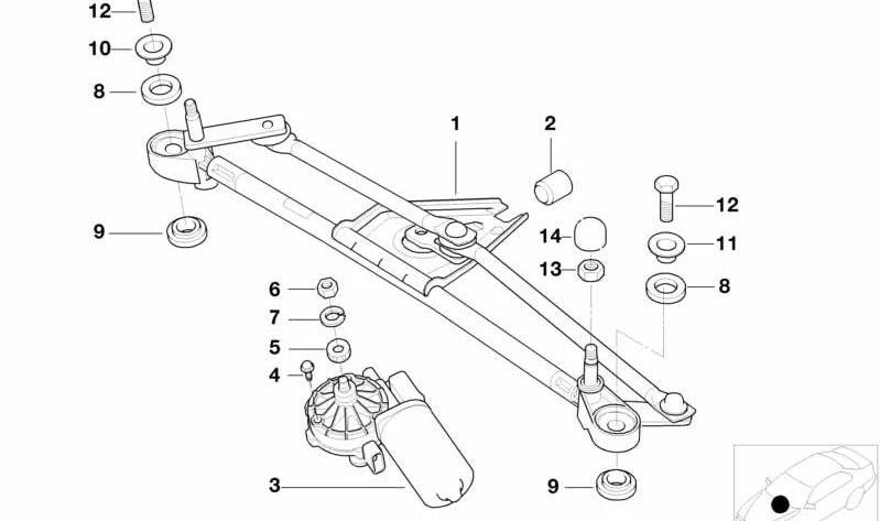 Windscreen wiper motor for BMW E36 (OEM 67638363514). Original BMW.