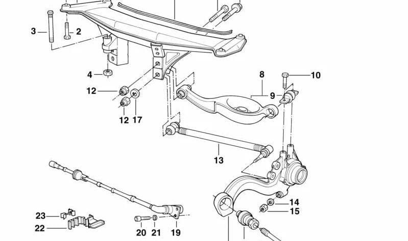 Brazo longitudinal izquierdo para varios modelos/series de BMW (OEM 33321135683). Original BMW