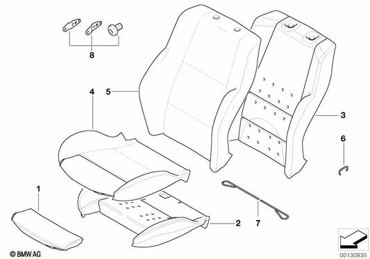 Funda para Respaldo de Asiento Deportivo en Cuero para BMW E63, E63N (OEM 52107159883). Original BMW.