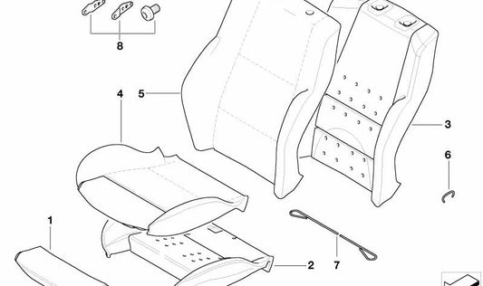 Funda de respaldo de asiento deportivo en cuero OEM 52107117052 para BMW E63, E64. Original BMW.