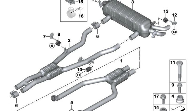 Silencioso trasero con válvula de escape OEM 18305A241E8 para BMW G70. Original BMW.