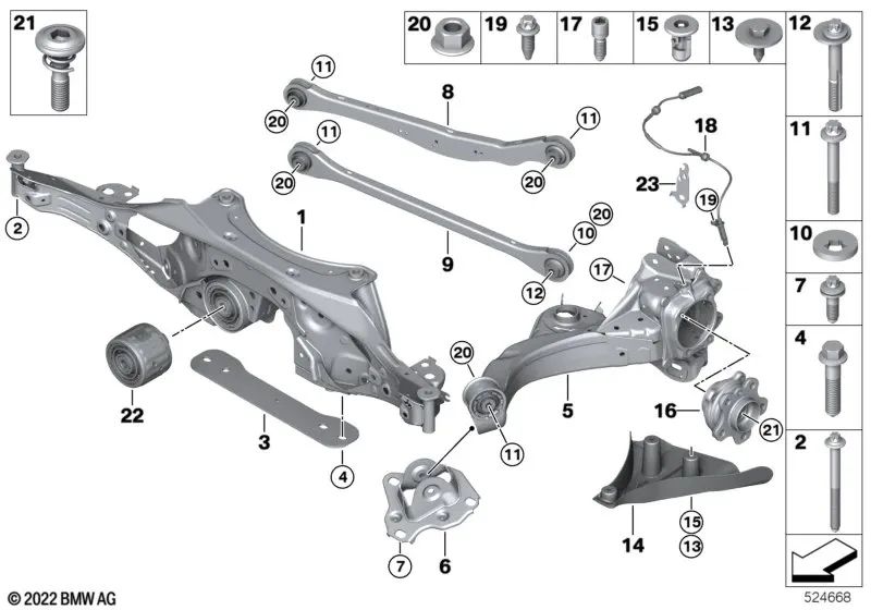 Brazo oscilante inferior para BMW F40, F70, F44, U06, F39 (OEM 33306895638). Original BMW