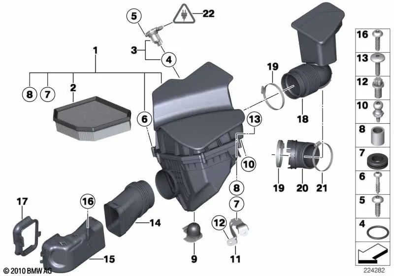 Silenciador de ruido de admisión para BMW Serie 5 F10, F11, F18, Serie 7 F01, F02 (OEM 13717590593). Original BMW.